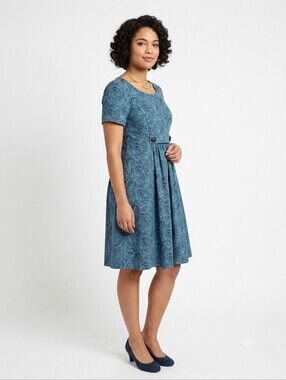 Vintage handmade blue paisley babydoll cottagecore Mod mini dress s/m